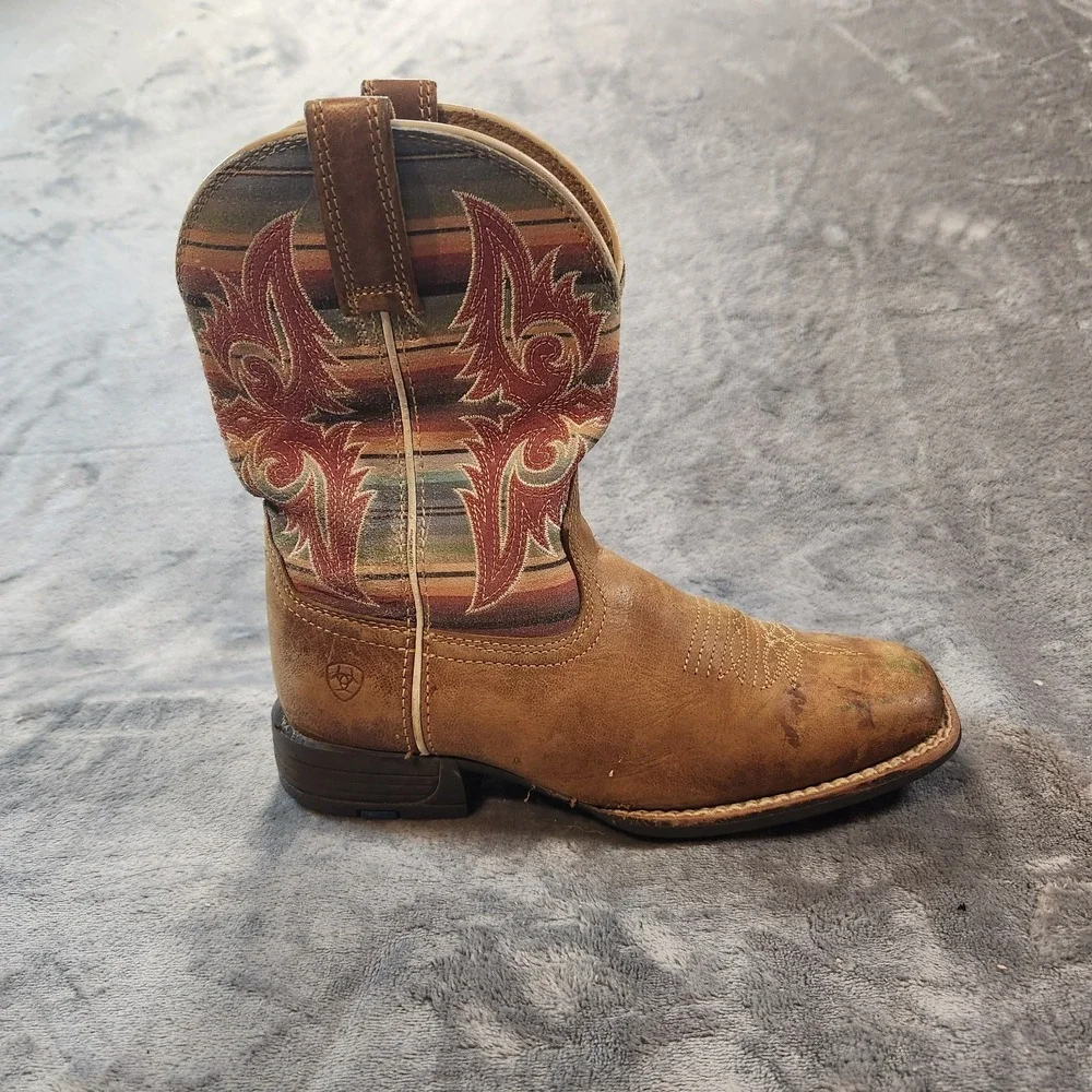 Ariat Boots Girls 2.5 Brown Leather Lonestar Square Toe Western Cowgirl
